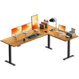 OffiGo 71 Inch Reversible L Shaped Electric Standing Desk, Rustic Brown