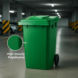 Green 95-Gallon Wheeled Rectangular Trash Can with Hinged Lid