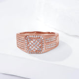 Oseew Round Cut Moissanite Rings Wedding for men Hip Hop Iced Out Luxury Men's Moissanite Ring sterling silver/ 10k 14k 18k gold square frame Design (rose gold)
