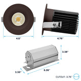 LUXRITE 4 Inch Recessed Light, Regressed Canless LED Spotlight, 5CCT 2700K-5000K, CRI90, 22W, 1700 Lumens High Output, 60º Wide Flood, Round Bronze Trim, Dual Dimmable, IC & Wet Rated (4 Pack)
