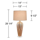 Possini Euro Design Loren 28 1/4" Tall Modern End Table Lamps Set of 2 Ivory Handcrafted Brown Ceramic Living Room Bedroom Bedside Nightstand House Office Home Reading Kitchen Entryway Console