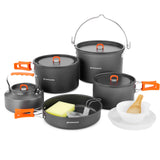 18pcs Camping Cookware Large Size Hanging Pot Pan Kettle Set with Plastic Plates Bowls Soup Spoon Odoland