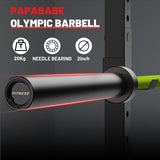 PAPABABE Barbell, 7ft Olympic Barbell 45lb, 30mm Green Chrome Grip & Black 2-Inch Sleeves, Hybrid Needle Bearings + Bushings, 190,000 PSI Steel, 1000lbs Home Gym Bar for Men (Green/Black)