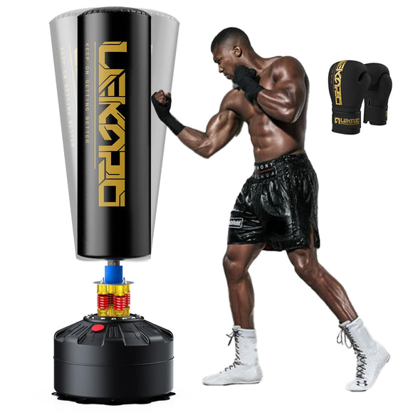 LEKÄRO Freestanding Punching Bag with Boxing Gloves, Heavy Boxing Bag with Stand for Adult Kids, Standing Kickboxing Bag (Black Gold) LEKÄRO