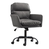 Faux Leather Home Office Desk Chair, Adjustable Swivel Computer Chair with Wheels and Arms, Comfy Upholstered Ergonomic Task Chair,Vanity Chair,Gray