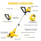 21V Electric Weed Wacker, 12" Auto-Feed Grass Cutter with 2.0Ah Batteries & Fast Charger, 2-in-1 Cordless String Trimmer & Lawn Edger Includes 10 Lines for Garden and Yard Maintenance, Yellow