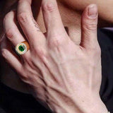 Oseew Personalized Mens emerald ring gold Emerald ring for men Engagement Rings For Mens Emerald Ring Men 14K Gold(white gold