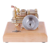 MechPuConToy Engine Model Kit That Works, Water-Cooled Mini Four-Stroke Engine Model with Wooden Base