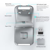Bluetooth Wireless Arc Travel Mouse, Bluetooth 5.0/4.0 & 2.4G Tri-Mode, Rotating Foldable Ergonomic Mice, Type-C Rechargeable Multi-Device for Microsoft Laptop, PC, MacBook, Chromebook,Lenovo - Silver