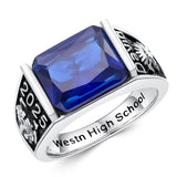 Oseew 2027 Men Personalized Graduation Class Ring High School (White Gold)