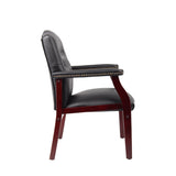 Black Leather Office Chairs Set of 6, High Back Ergonomic Executive Guest Chairs for Reception, Multi-Scene Use (Waiting Room, Meeting, Conference, Lobby, Conference, Church) No Wheels with Arm Design