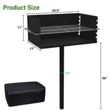 Toriexon Park Grills, 384 Sq. In, Park Style Charcoal Grill, Heavy Duty In Ground Park Grill with Stainless Steel Cooking Grate and Cover for Commercial and Outdoor Cooking 25.5'' L x 17'' W x 11'' H
