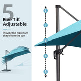 PURPLE LEAF Patio Umbrella 9' x 11.5' All-Day Shade Control Turquoise