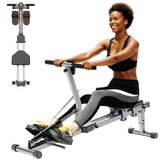 Rowing Machines for Home Foldable,Indoor Fitness Hydraulic Rowing Machine,300LBS Weight Capacity with 12 Levels of Adjustable Resistance,LCD Display for Real-time Recording,Dual Tracks for Quieter
