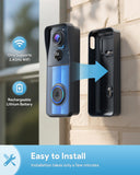 AUE Doorbell Camera Wireless, 2K HD Video Doorbell with Ring Chime, Battery Operated, Night Vision, 2-Way Audio, PIR Motion Detection, 2.4Ghz WiFi, IP66 Waterproof