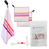 Obirdie Bamboo Golf Tees (50-Pack, 2.75 & 1.5 Inch, Pink & Red) & Magnetic Golf Towel (18x18 in., Pink Stripe, with Detachable Clip)