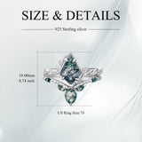 Oseew Natural Moss Agate Ring for Women 2CT Kite Cut 2 Pieces Engagement Ring Set 10K/14K/18K Solid Gold/Sterling Silve Personalized Wedding Leaf Vintage Bridal Promise Ring for Women