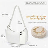 Small Crescent Shoulder Bag for Women Trendy Leather Underarm Hobo Purse with Charm Chain Cute Evening Clutch Handbag (White)