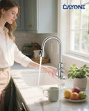 DAYONE Touchless Kitchen Sink Faucet with Soap Dispenser and Pull Down Sprayer, Stainless Steel High Arc Motion Sensor Touch Faucet for Kitchen Sink Smart Hands-Free Single Handle, Brushed Nickel