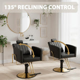 MIMWOW Black Gold Reclining Salon Chair for Hair Stylist, Hair Barber Chair with Heavy Duty Hydraulic Pump, Salon Styling Chair Hairdresser Tattoo Braiding Beauty Spa Equipment, Elegant Black Gold