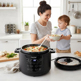 NutriChef Electric Pressure Cooker 6 Quart Capacity | 9 Function Digital Countertop Pressure Cooker | Adjustable Time & Temperature | Cook, Bake, Steam, Broil, & Braise | 13.1 x 11.4 IN | Black