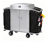 Commercial Stainless Steel Housekeeping Cart with Side Storage Bags