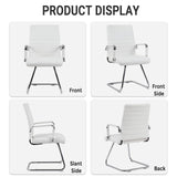 Sidanli Desk Chair No Wheels, Leather Guest Chair with Mid Back Ergonomic Support & Sled Base for Office Reception Conference Room, 2 Pack, White
