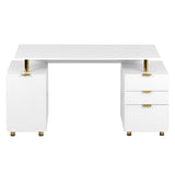 Techni Mobili 57"W Computer Desk w/ 3 Drawers & Storage Cabinet, White/Gold