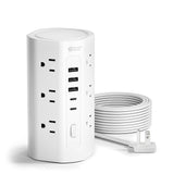 20Ft Tower Power Strip, Long Extension Cord, Flat Plug, 1700J, 12 AC 5 USB