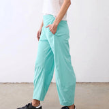 SeeLuNa Women Barrel Travel Pants Elastic Waistband Tapered Leg Baggy Mid Rise Work Trousers Lounge Pant with Pockets(Mint-Green,L)