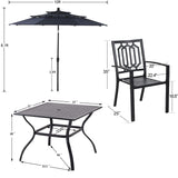 PHI VILLA 5 PCS Patio Dining Set w/Umbrella(Navy Blue)