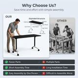 IEDZBEQ Office Conference Table on Wheels – Flip Top Modular Meeting Table for 2-30 Person,Mobile SeminarsTraining Tables for Office Conference Room,Seminar,Home (4, Black, 47IN)
