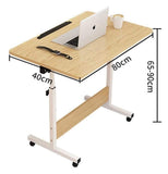 C-Shaped Bedside Laptop Desk with Adjustable Height, Mobile Rolling Table with Castors, Overbed Desk for Home Office, Reading, and Coffee(Blue Wood)
