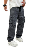 GINGTTO Camo Pants Men Cargo Wide Leg Fashion Streetwear Drawstring Stretch 36