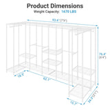 VIPEK U70 Extra Large Garment Rack Heavy Duty Clothes Rack, Freestanding Portable Closet for Bedroom Storage Wardrobe Organizer Wire Closet for Hanging Clothes, Load 1670lbs, White