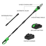 SOYUS Pole Saw 8-Inch Cordless, 15-Foot Max Reach Electric Pole Saw for Tree Trimming, 16ft/s Speed, Auto Oiling, Multi-Angle Pole Chainsaw with 2.0Ah Battery & Charger