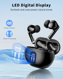 Wireless Earbuds, Bluetooth 5.4 Ear Buds Bass Stereo, Headphones with Noise Cancelling Mic, LED Display in Ear Earphones Clear Calls, IP7 Waterproof Bluetooth Earbuds for Phone/Android/iPad Pure Black