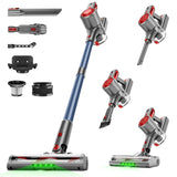Honki Cordless Vacuum Cleaner for Home, Powerful Stick Vacuum with Rechargeable Battery, Green Light Anti-Tangle Brush, 6-in-1 Lightweight Handheld Vacuum for Pet Hair, Hard Floor, Carpet, Red