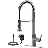 GIMILI Black Stainless Touchless Kitchen Faucet with AC Adapter, Smart Motion Sensor Hands Free Single Handle Kitchen Sink Faucet with Pull Down Sprayer