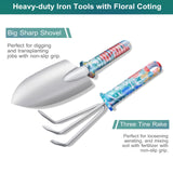 Garden Tool Set, Stainless Steel Heavy Duty Gardening Tools 30 PCS w/Floral Print