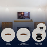 LUXRITE 4-Inch LED Trimless Recessed Spotlight with Black Wall Washer Trim Replacement 25W, 2000LM, 5CCT, 38° Beam Angle, Dimmable, Push-n-Lock, CRI90, Damp & IC Rated, ETL White + Black (4 Pack)
