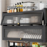 GHuBafy 2-Tier Over The Sink Dish Drying Rack with Cover, Kitchen Storage Organizer Dish Rack Above, Sink Rack for Countertop Space Saving, Multifunctional Plate and Bowl Organizer(85cm/33.5in)