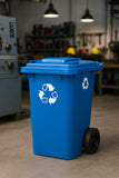 Getzi Blue Recycle 95-Gallon Wheeled Rectangular Trash Can with Hinged Lid
