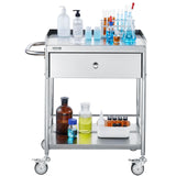 VEVOR Stainless Steel Utility Cart with Wheels - Medical/Dental Lab Cart - 2 Shelves/1 Drawer