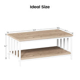 Coffee Table for Living Room with Slatted Sides Frame, Modern Farmhouse Living Room Table with 2-Tier Storage Shelf for Home Office, Apartment, 39 inch, Light Coffee