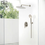 JQBQS Shower Faucet Set 12IN Brass Rough-In Valve Body Trim Kit Rainfall Included Handle Accessories Complete 2 Functions with Rain Head and Handheld Bathroom Systems (12'', Brushed Nickel)