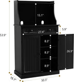 ARTPOWER 54" Kitchen Microwave Cabinet/Stand with Storage and Drawers, Pantry Storage Cabinet with Hutch & Adjustable Shelves for Kitchen, Dining Room, Living Room, Hallway in Black