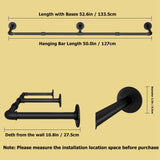 UlSpeed Wall Mounted Clothes Rack 52.6in, Industrial Pipe Clothing Racks Wall Mount, Heavy Duty Detachable Iron Garment Bar, Saving Space, Multi-Purpose Hanging Rod for Bedroom, Laundry Room, 2 Packs