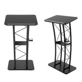 Black Curved Podium, 23.8 x 15.9 x 47 Inch Podium Stand Portable Church Pulpit Metal Black Lectern
