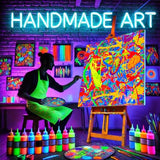 Teal Cyan Turquoise UV Glow Neon Oil Slick Mens Graphic T-Shirt Medium Reactive Blacklight Rave Festival Tee Short Sleeve Party EDM Club Streetwear Abstract Liquid Art Print Tee